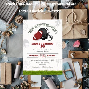 16. Geburtstagseinladung Fußball-Motiv | Bearbeitbare Canva Template | American Football Party | Digitale Sport Einladung für Jungen Sofort Download