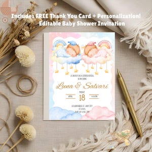 Modèle de toile d'invitation révélant le sexe | Invitation numérique modifiable | Baby shower rose ou bleu | imprimable Il ou elle | Téléchargement instantané