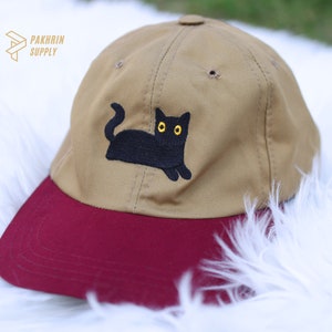 Couple Snapback Embroidered Cat Hats, Cute Black Cat Summer Hats, Matching Father Day Caps, Low Profile Cotton Cap, Easyfit Adjustable Hat zdjęcie 7