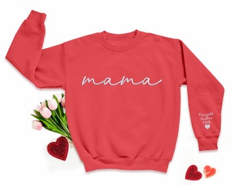 Custom Embroidered Crewneck Mama Sweatshirt, Personalized Kids Names on Sleeve Sweater, Comfort Colors Mum Sweater, Grandma Mothers Day Gift