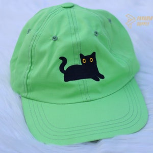 Embroidered Black Cat Camping Hats, Cute Cat Summer Hats, Couple Matching Black Caps, Low Profile Cotton Caps, Easyfit Adjustable Hats Gifts zdjęcie 2