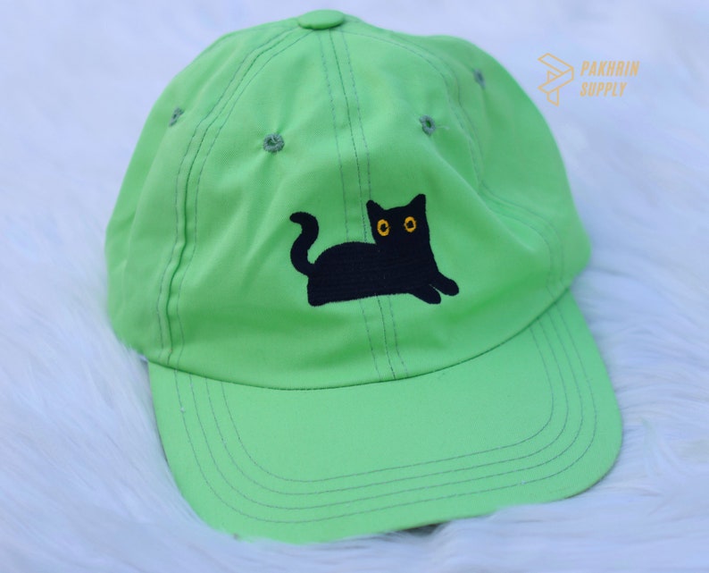 Embroidered Black Cat Camping Hats, Cute Cat Summer Hats, Couple Matching Black Caps, Low Profile Cotton Caps, Easyfit Adjustable Hats Gifts zdjęcie 2