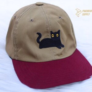 Couple Snapback Embroidered Cat Hats, Cute Black Cat Summer Hats, Matching Father Day Caps, Low Profile Cotton Cap, Easyfit Adjustable Hat zdjęcie 1