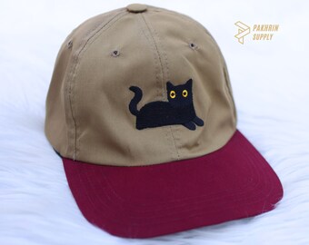 Couple Snapback Embroidered Cat Hats, Cute Black Cat Summer Hats, Matching Father Day Caps, Low Profile Cotton Cap, Easyfit Adjustable Hat