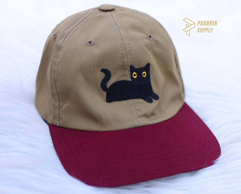 Couple Snapback Embroidered Cat Hats, Cute Black Cat Summer Hats, Matching Father Day Caps, Low Profile Cotton Cap, Easyfit Adjustable Hat zdjęcie 1