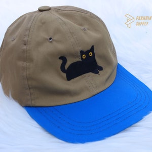 Couple Snapback Embroidered Cat Hats, Cute Black Cat Summer Hats, Matching Father Day Caps, Low Profile Cotton Cap, Easyfit Adjustable Hat zdjęcie 4