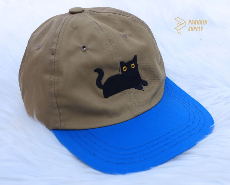 Couple Snapback Embroidered Cat Hats, Cute Black Cat Summer Hats, Matching Father Day Caps, Low Profile Cotton Cap, Easyfit Adjustable Hat zdjęcie 4