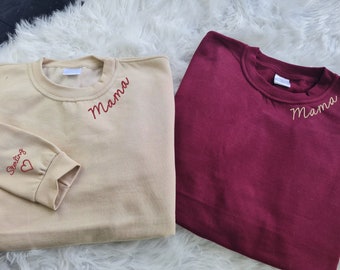 Embroidered Custom Mama Sweater, Personalized Child Names On Sleeve Jumper, Mummy Crewneck Sweatshirt, Special Mother's Day Present for Her