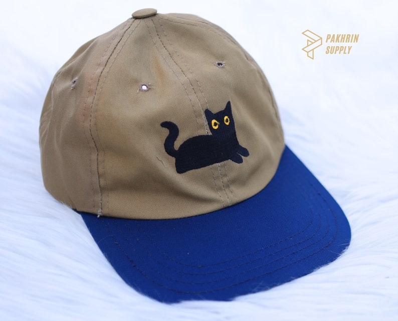 Couple Snapback Embroidered Cat Hats, Cute Black Cat Summer Hats, Matching Father Day Caps, Low Profile Cotton Cap, Easyfit Adjustable Hat zdjęcie 3