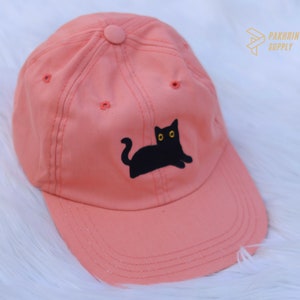 Embroidered Black Cat Camping Hats, Cute Cat Summer Hats, Couple Matching Black Caps, Low Profile Cotton Caps, Easyfit Adjustable Hats Gifts Hot Pink