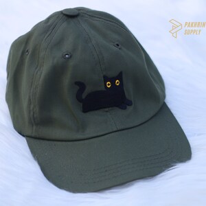Embroidered Black Cat Camping Hats, Cute Cat Summer Hats, Couple Matching Black Caps, Low Profile Cotton Caps, Easyfit Adjustable Hats Gifts zdjęcie 8