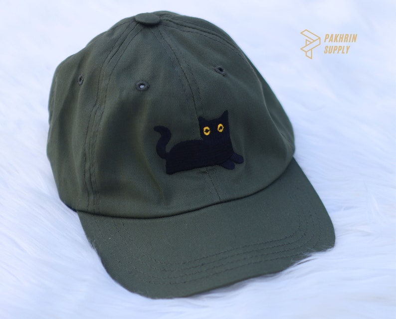 Embroidered Black Cat Camping Hats, Cute Cat Summer Hats, Couple Matching Black Caps, Low Profile Cotton Caps, Easyfit Adjustable Hats Gifts zdjęcie 8