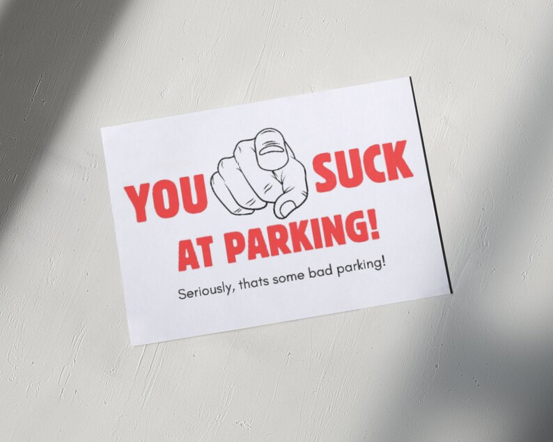 Printable Bad Parking Prank Cards Print at Home Leave on Windshield of ...
