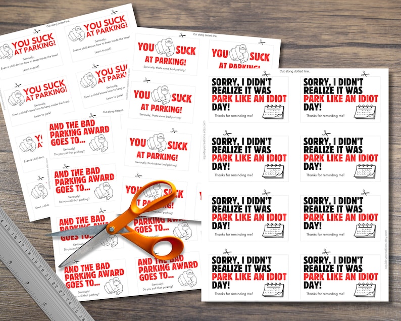Printable Bad Parking Prank Cards Print at Home Leave on Windshield of ...