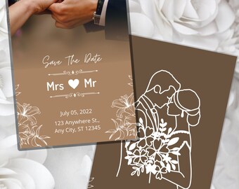 Modèle d’Invitation de mariage marron, Faire-part de mariage imprimable, Faire-part de mariage, Invitation de mariage modifiable