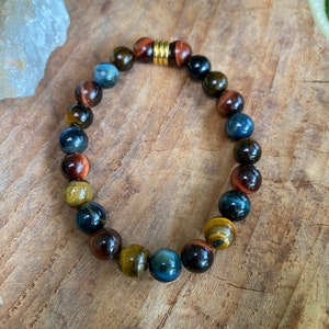 WOW bracelet Hawk&#39;s Eye Tiger&#39;s Eye Bull&#39;s Eye genuine blue gold red gold accents STAINLESS STEEL, handmade unique chic boho style