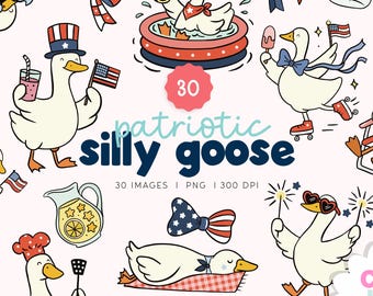 Patriotic Silly Goose Clipart Set: 4th of July PNG Graphics (Digital Download)
