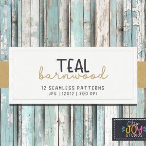 Teal Barnwood Seamless Digital Paper – rustykalne tekstury drewna do scrapbookingu, sublimacji i rzemiosła, do użytku komercyjnego
