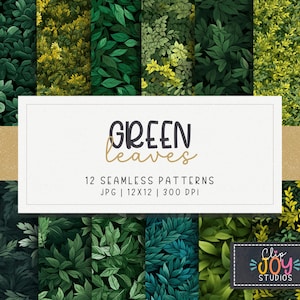 Groen gebladerte digitaal papier, 12 naadloze texturen, 12 x 12, jpg-bestanden, groene achtergrond, lommerrijke haag, struikgewas en plantenmuur, commercieel