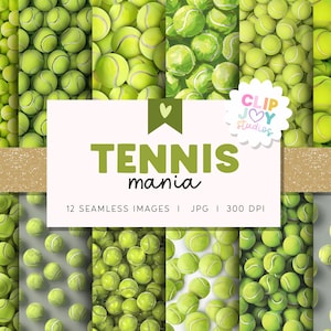 Tennis Ball Digital Paper: Seamless Sports Pattern (12x12 JPG File) Commercial Use