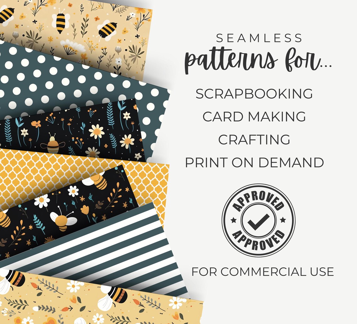 Cute Honey Bees Seamless Patterns, 12 Downloadable Digital Papers, Bee ...