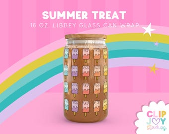 Popsicle Glass Can Wrap PNG: Nahtloses Libbey 16oz Sublimationsdesign (Digitaler Download)