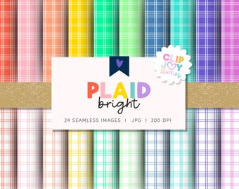 Bright Plaid Digital Paper Pack: Seamless Vibrant Patterns (Commercial Use)