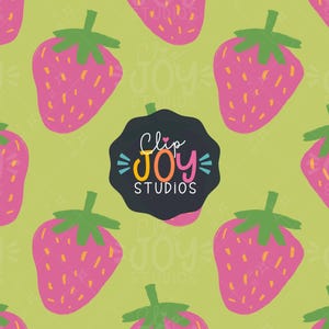 Strawberry Seamless Pattern – Pink Summer Fruit Digital Paper, Cute Green Background Designs for Scrapbooking, Crafts, Commercial Use