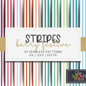 Seamless Berry Festive Stripes Pattern, Bright Holiday Colors Surface Design, Digital Paper, Background, Crafting, Scrapbook, Commercial Use