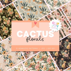 Papel digital floral de cactus bohemio: Impresión desértica sin costuras (uso comercial, 30 x 30 cm, 300 DPI)