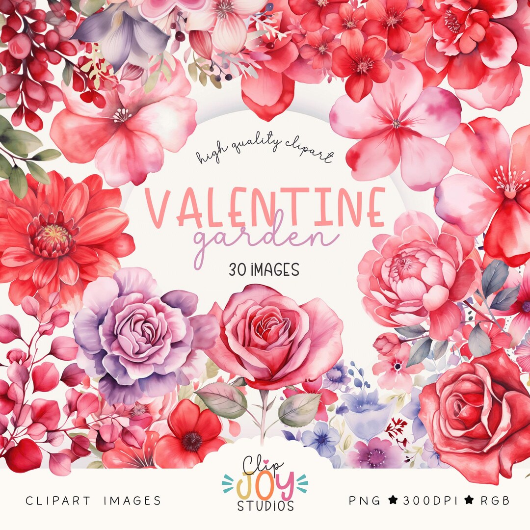 Valentine Flowers Watercolor Collection, Red and Pink Floral Clip Art ...
