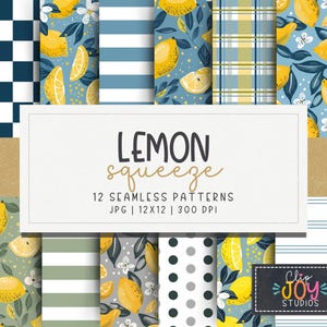 Papier numérique Citrons d'été, Motifs floraux citronnés, Scrapbooking, Fabrication de cartes, Arrière-plan de tranches de citron, Motifs citrons, Créations imprimables
