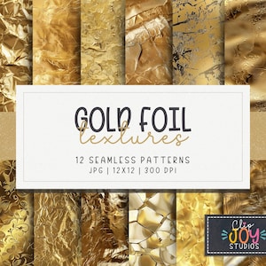 Texture senza soluzione di continuità con lamina d'oro testurizzata, 12 carte digitali dorate scintillanti scaricabili, sfondo metallico glamour per uso commerciale con sublimazione