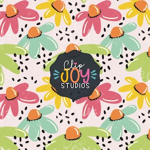 Colorful Daisy Seamless Pattern – Hand Drawn Flower Digital Paper – Bright PNG & JPG Design, 300 DPI, Commercial Use