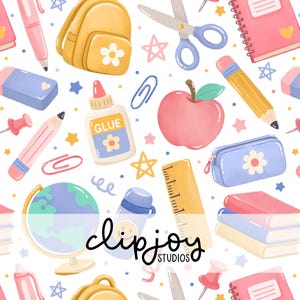 Back to School Seamless Pattern | Apples Books Pencils Classroom Digital Paper for Sublimation and Crafts