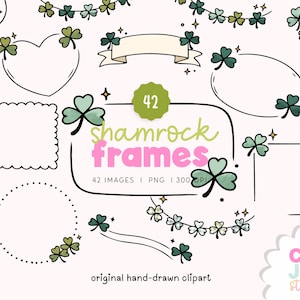 Marcos de doodle para el Día de San Patricio: 42 elementos de diseño dibujados a mano (descarga digital)