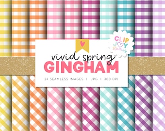 Gingham Check Pattern: Vivid Spring Colors Digital Paper (Commercial Use, 12x12 inches)