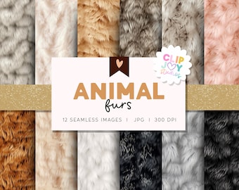 Animal Fur Texture Digital Paper, 12x12 Seamless Pelt Backgrounds (JPG File Download)