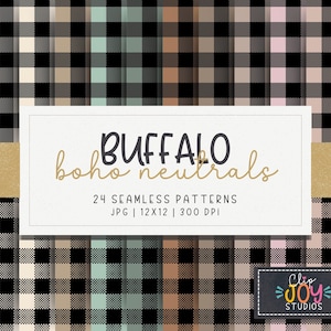 Buffalo Plaid Digital Paper Pack, 24 Neutral Seamless Patterns for Backgrounds, Crafting, Scrapbooks, Commercial Use