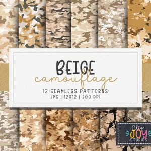 Beige Camouflage Digitale Papiere, 12 Nahtlose Texturen, 12x12, JPG Datei Download, Camo Hintergrund, Militär, Jagd, Kommerzielle Nutzung Printable