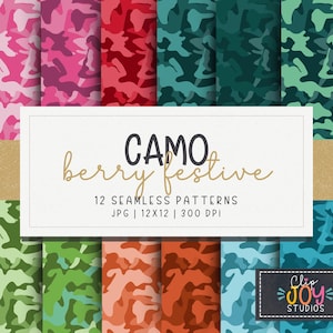 Berry Festive Camo Pattern: Holiday Digital Paper (Commercial Use)