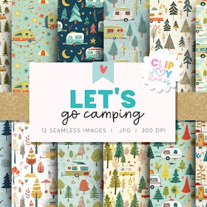 Papel digital retro para caravanas: texturas sin costuras para camping (uso comercial, 30 x 30 cm, 300 ppp)