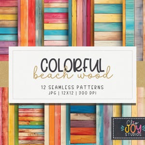 Paquete de papel imprimible digital con patrones de madera sin costuras, fondos de playa para scrapbooking, manualidades y uso comercial