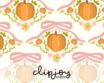 Pumpkin Bow Seamless Pattern: Fall Digital Paper