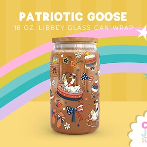 Patriotic Goose Can Wrap PNG: 4th of July Libbey Glass Sublimation (Digital Download)