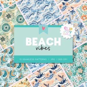 Beach Vibes Digital Paper: Tropical Ocean Design, Seamless Patterns (12x12, Digital Download)