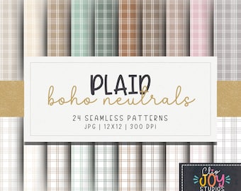Plaid Digital Paper Pack: Boho Neutrale Muster für Scrapbooking (300 DPI) (Lizenz für kommerzielle Nutzung)