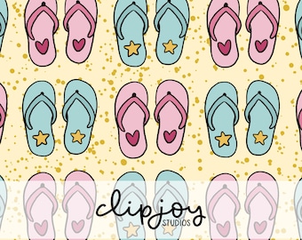 Summer Flip Flop Seamless Pattern: Beach Digital Paper