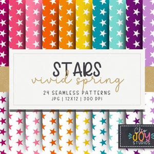 Helle Sterne Digitales Papier - Vivid Frühling Scrapbook Papier - Regenbogen Sterne für Hintergründe, Basteln, Scrapbooks, kommerzielle Nutzung