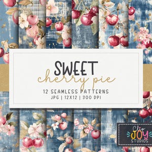 Süße Kirsch-nahtlose digitale Papier - Cottagecore rote florale karierte Hintergründe für Scrapbooking & Sublimation, kommerzielle Nutzung